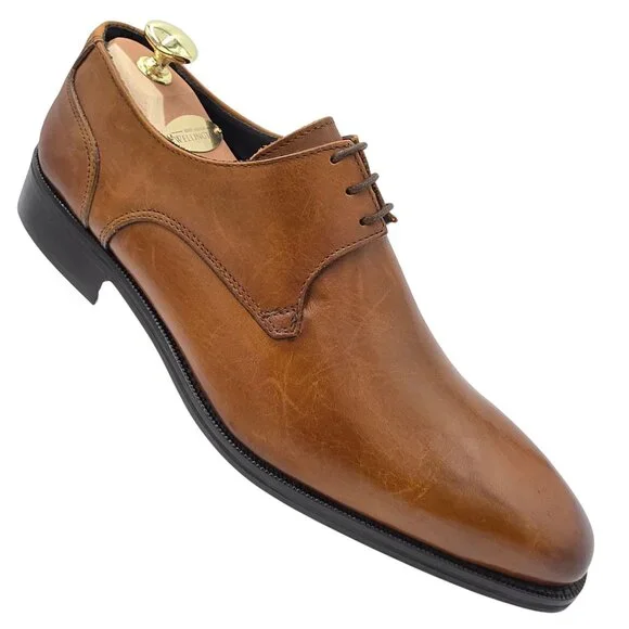 NEW Duca Italy Mens size 9 Burnished Brown Leather Plain-toe Derby Oxfords 42EU - Picture 6 of 14